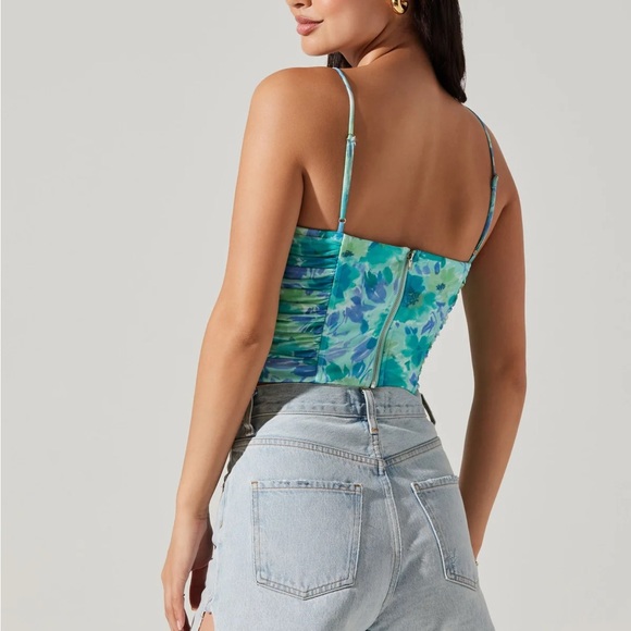 Tippi Cowl Neck Floral Top Blue Teal Floral - Picture 2 of 7